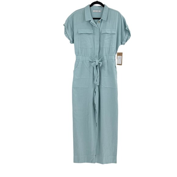 Billy T Womens Light Blue Short Sleeve Utility Jumpsuit With Tie Waist & Pockets - Picture 1 of 13